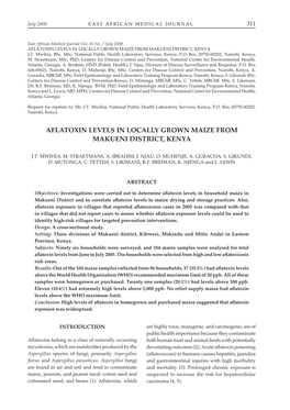 Aflatoxin Levels in Locally Grown Maize from Makueni District, Kenya J.T