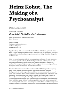 Heinz Kohut, the Making of a Psychoanalyst