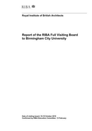 Report of the RIBA Full Visiting Board to Birmingham City University