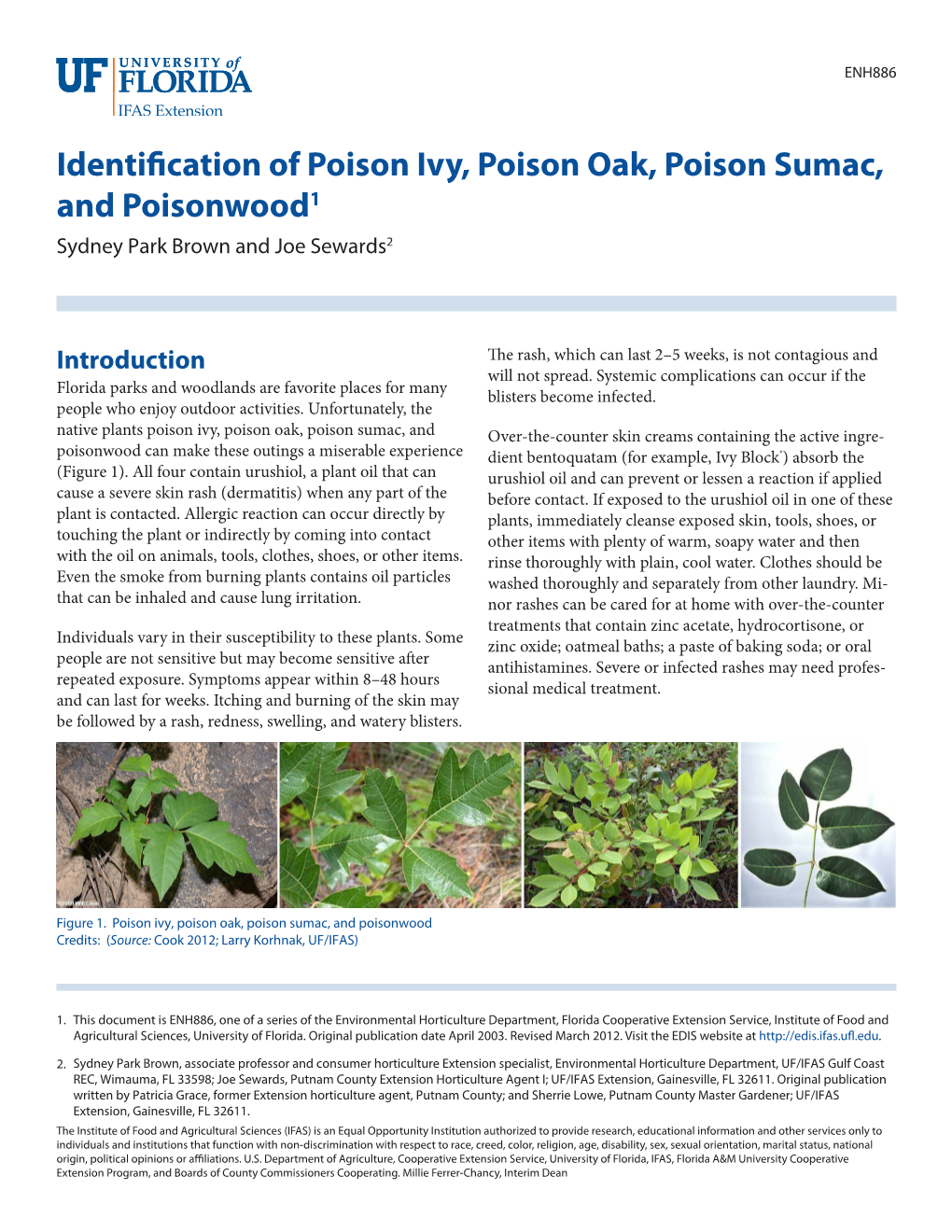 Identification of Poison Ivy, Poison Oak, Poison Sumac, and Poisonwood1 Sydney Park Brown and Joe Sewards2
