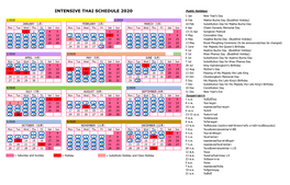 Intensive Thai Schedule 2020