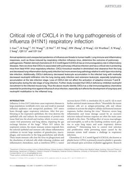Critical Role of CXCL4 in the Lung Pathogenesis of Influenza (H1N1) Respiratory Infection