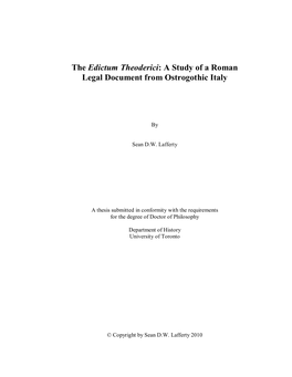 The Edictum Theoderici: a Study of a Roman Legal Document from Ostrogothic Italy