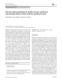 Mercury Bioaccumulation by Suillus Bovinus Mushroom and Probable Dietary Intake with the Mushroom Meal