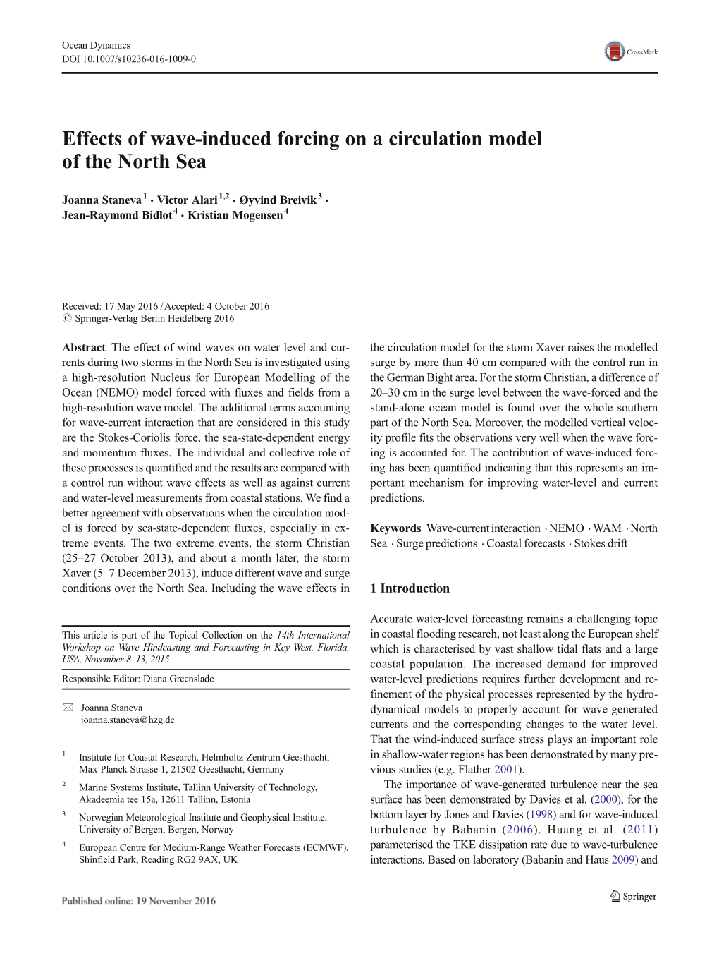 Effects of Wave-Induced Forcing on a Circulation Model of the North Sea