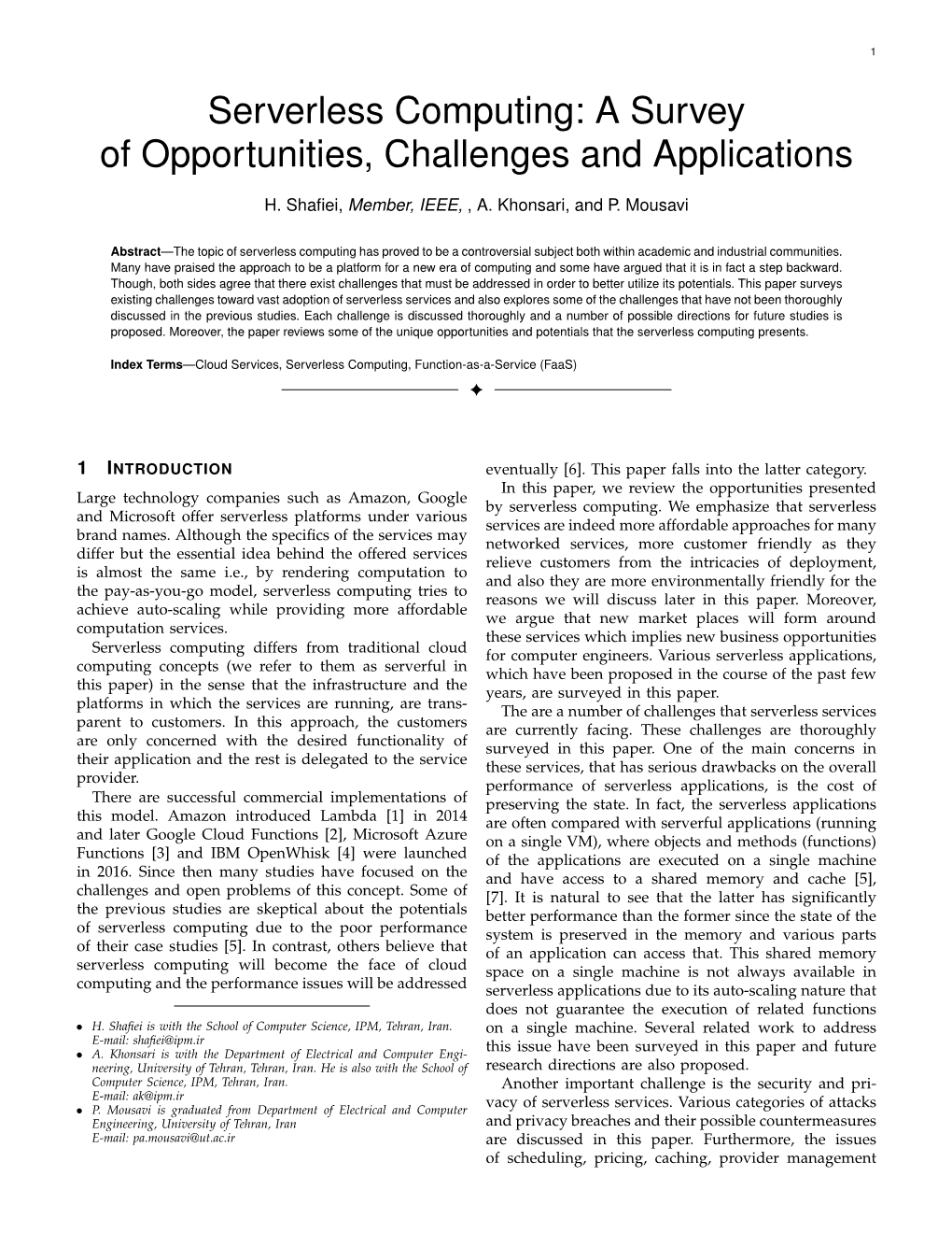 Serverless Computing: a Survey of Opportunities, Challenges and Applications