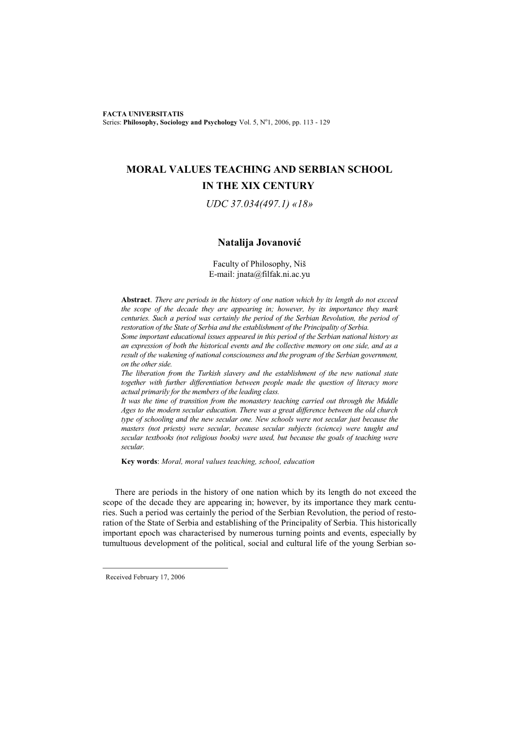 Moral Values Teaching and Serbian School in the XIX Century 115 Historical and Ethnographic Handwritings As a Type of Chronicle of the Rising