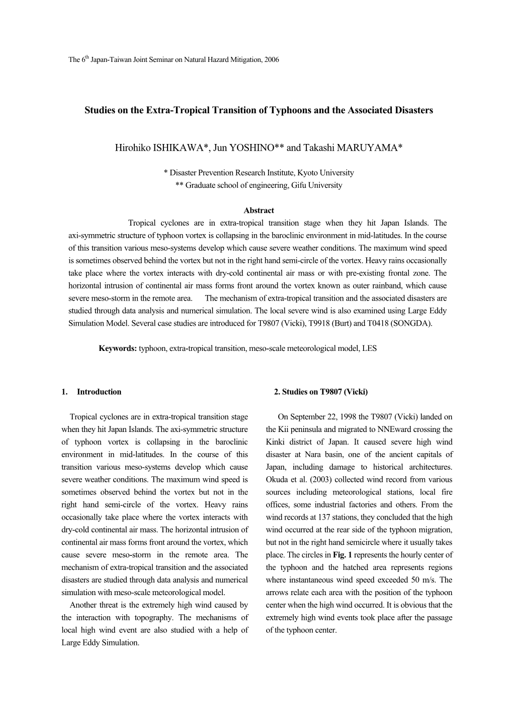 Studies on the Extra-Tropical Transition of Typhoons and the Associated Disasters