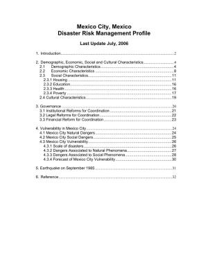 Mexico City, Mexico Disaster Risk Management Profile