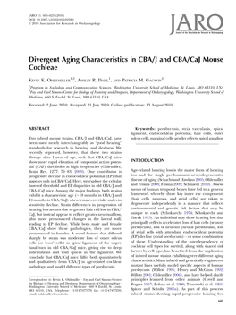 Divergent Aging Characteristics in CBA/J and CBA/Caj Mouse Cochleae