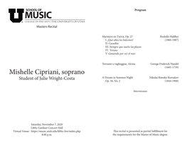 Mishelle Cipriani, Soprano a Dream in Summer Night Nikolai Rimsky-Korsakov Student of Julie Wright-Costa Op