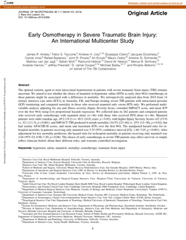 Early Osmotherapy in Severe Traumatic Brain Injury: an International Multicenter Study
