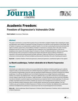 Academic Freedom: Freedom of Expression's Vulnerable Child