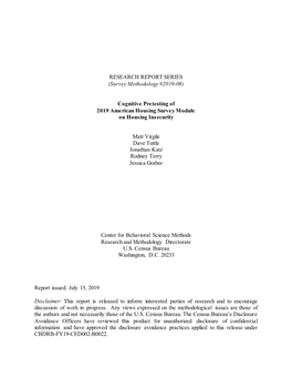 Cognitive Pretesting of 2019 American Housing Survey Module on Housing Insecurity