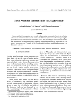 Novel Proofs for Summations in the Nisrstarthaduti