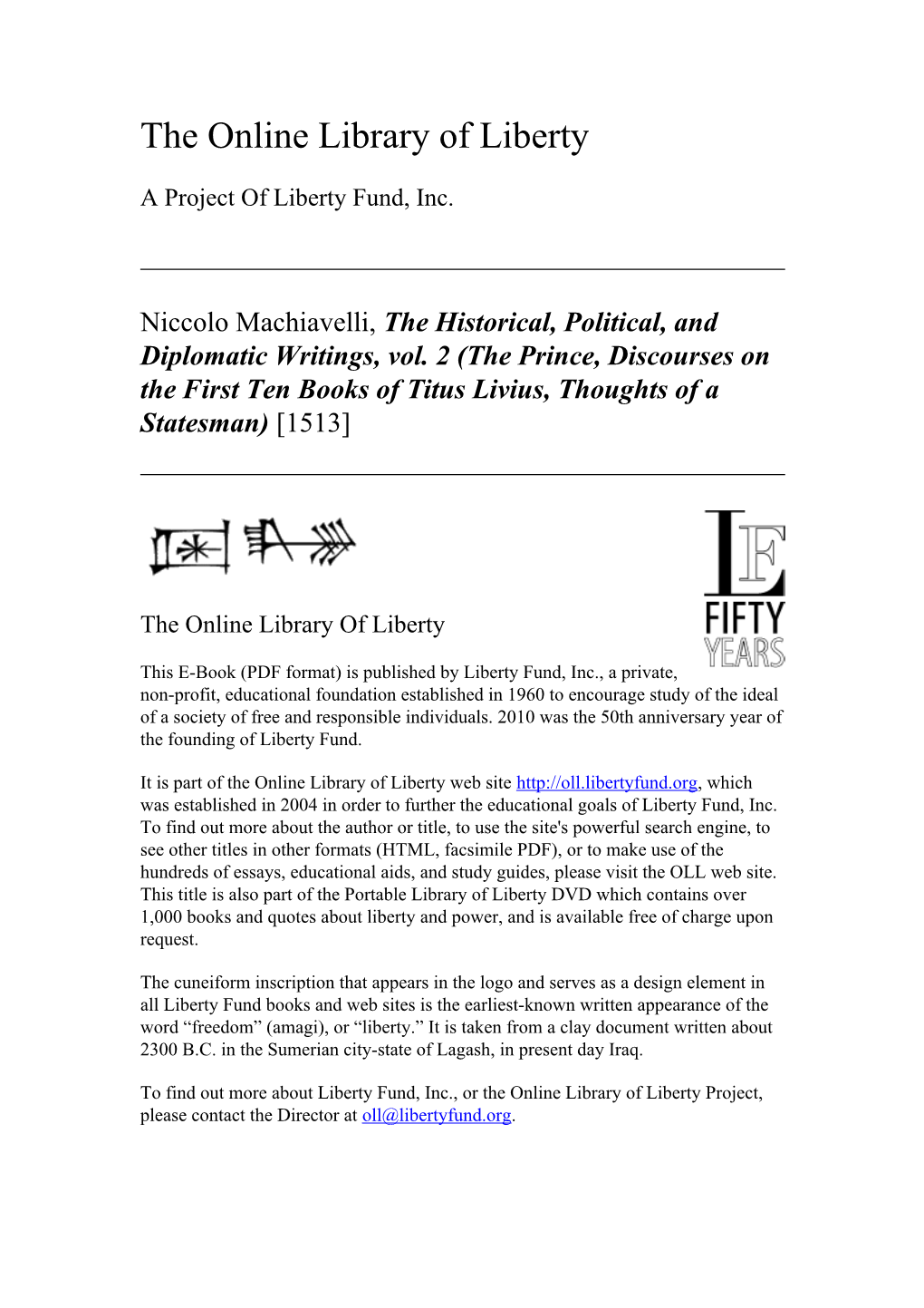 Online Library of Liberty: the Historical, Political, and Diplomatic Writings, Vol