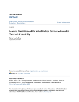 Learning Disabilities and the Virtual College Campus: a Grounded Theory of Accessibility