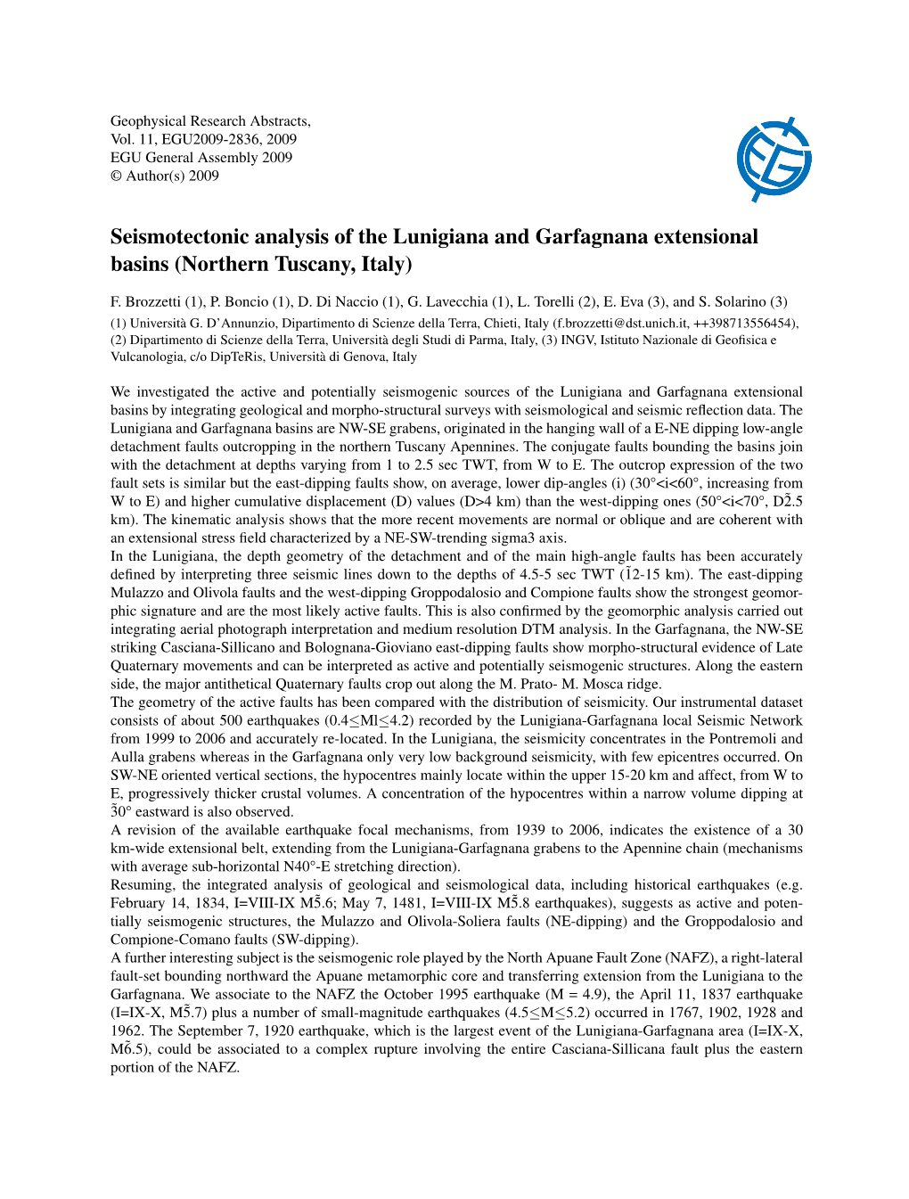 Seismotectonic Analysis of the Lunigiana and Garfagnana Extensional Basins (Northern Tuscany, Italy)