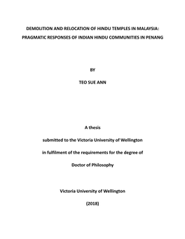 Demolition and Relocation of Hindu Temples in Malaysia: Pragmatic Responses of Indian Hindu Communities in Penang