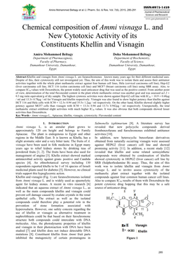 Chemical Composition of Ammi Visnaga L. and New Cytotoxic Activity of Its Constituents Khellin and Visnagin