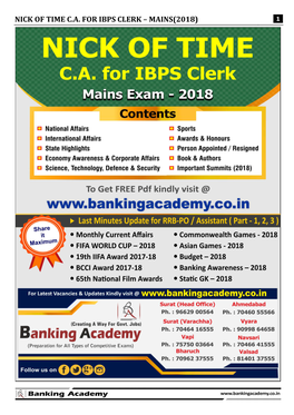 Nick of Time C.A. for Ibps Clerk – Mains(2018)