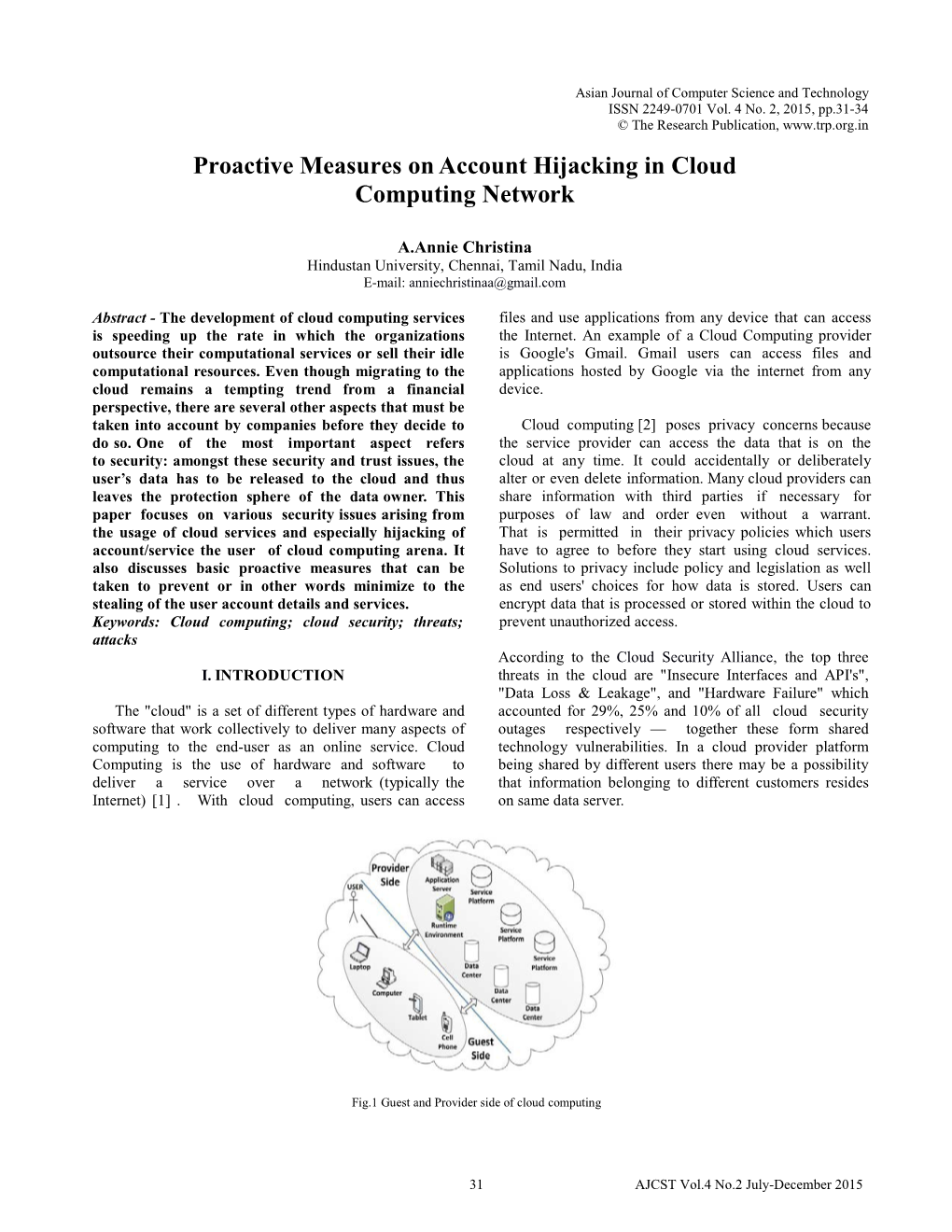 Proactive Measures on Account Hijacking in Cloud Computing Network