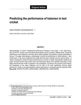 Predicting the Performance of Batsmen in Test Cricket