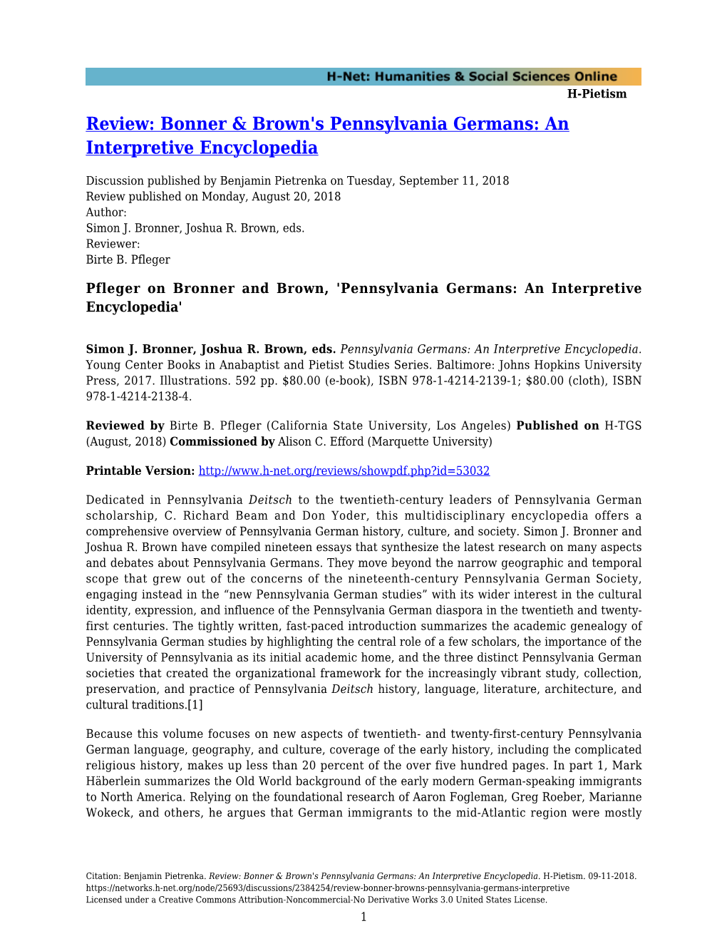 Bonner & Brown's Pennsylvania Germans