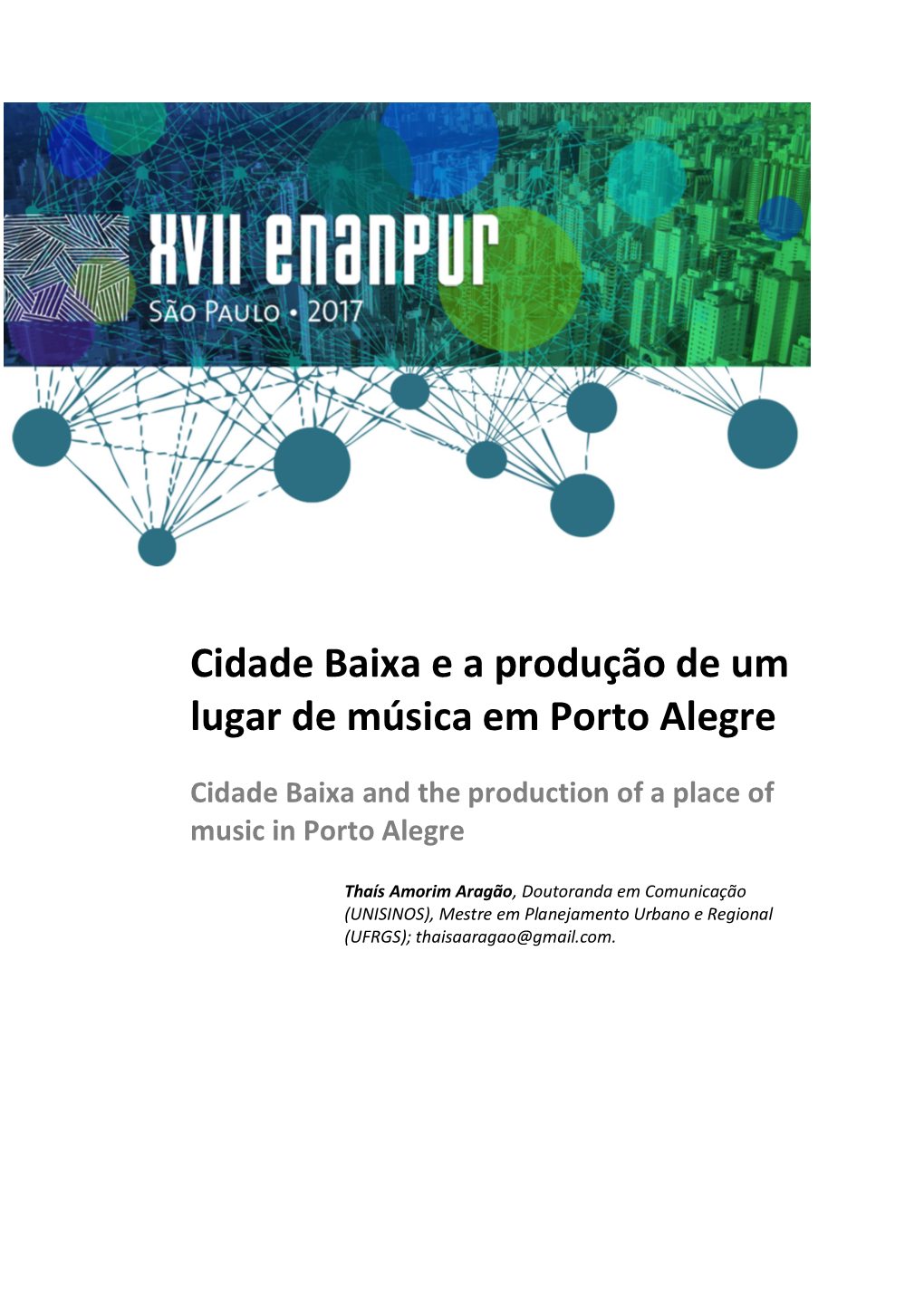 Cidade Baixa E a Produção De Um Lugar De Música Em Porto Alegre