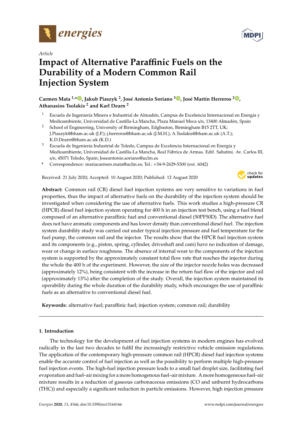 Impact of Alternative Paraffinic Fuels on the Durability of a Modern Common Rail Injection System