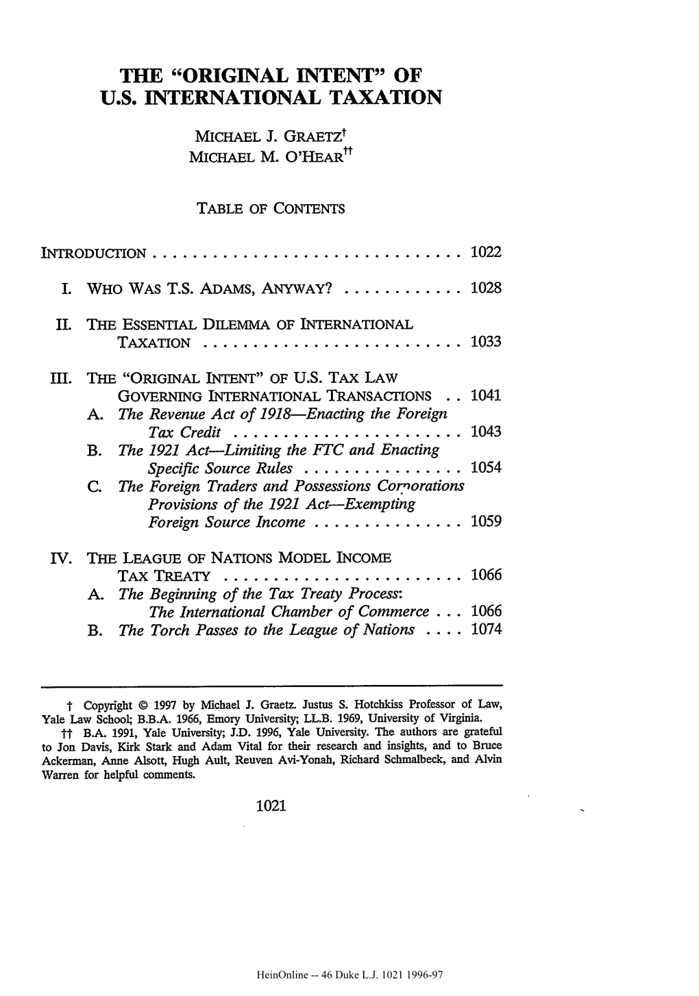 Of U.S. International Taxation