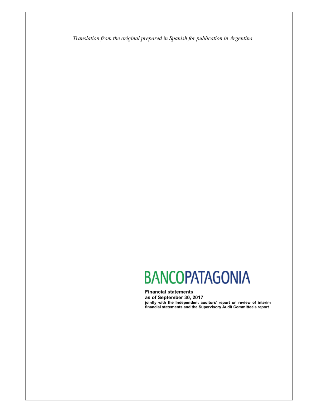 EECC Banco Patagonia S.A. 30 09 2017 ENG V3