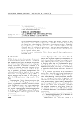 Mirror Symmetry As a Basis for Constructing a Space-Time Continuum