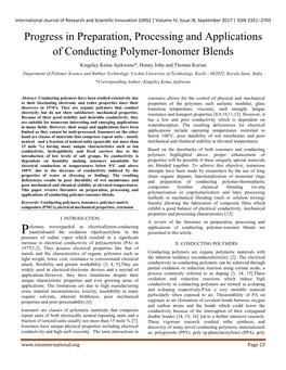 Progress in Preparation, Processing and Applications of Conducting Polymer-Ionomer Blends