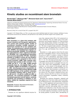 Kinetic Studies on Recombinant Stem Bromelain
