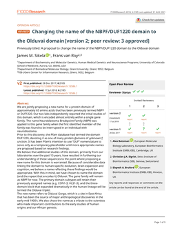 Changing the Name of the NBPF/DUF1220 Domain to the Olduvai Domain [Version 2; Peer Review: 3 Approved]