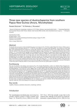 Three New Species of Austrochaperina from Southern Papua New Guinea (Anura, Microhylidae)