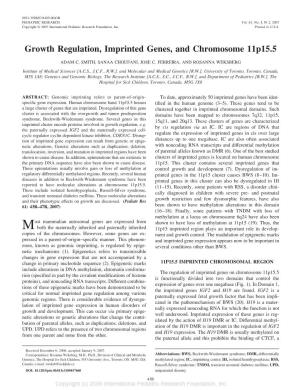 Growth Regulation, Imprinted Genes, and Chromosome 11P15.5