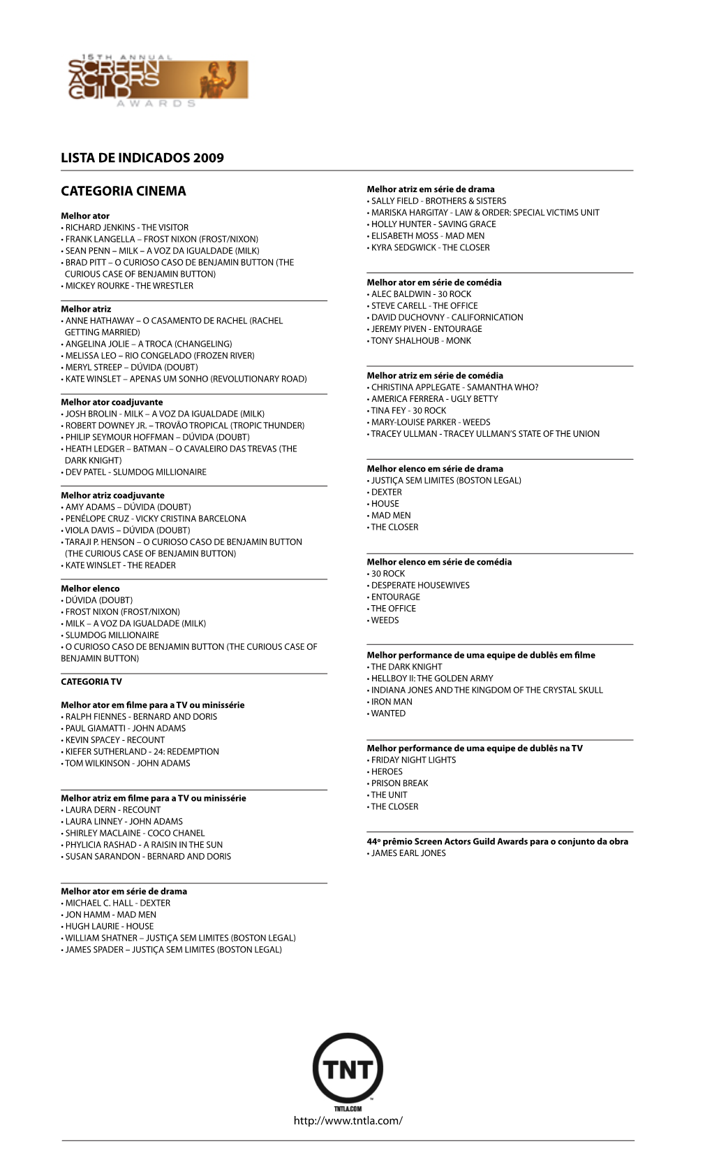 Lista De Indicados 2009 Categoria Cinema