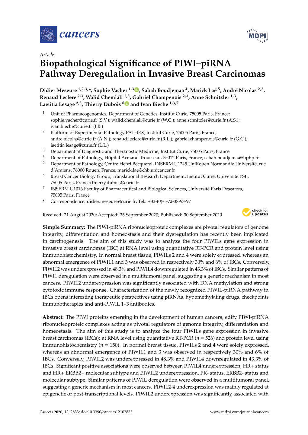 Biopathological Significance of PIWI–Pirna Pathway Deregulation In