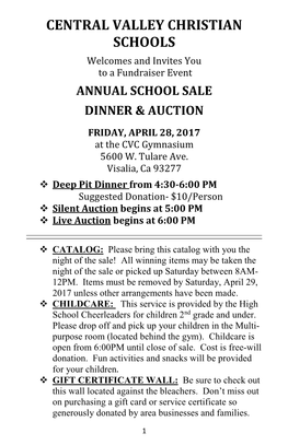 CENTRAL VALLEY CHRISTIAN SCHOOLS Welcomes and Invites You to a Fundraiser Event