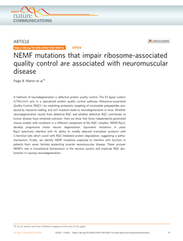 NEMF Mutations That Impair Ribosome-Associated Quality Control Are Associated with Neuromuscular Disease