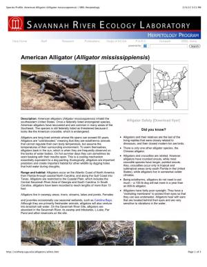 SREL (Savannah River Ecology Laboratory). 2012. American Alligator (Alligator Mississippiensis). Herpetology Program, Aiken
