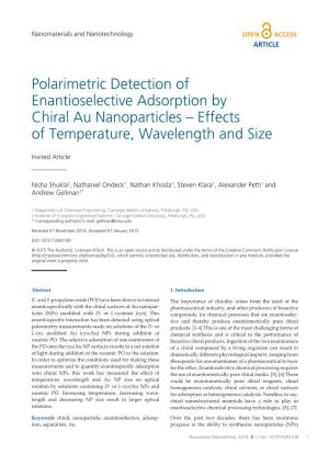 Polarimetric Detection of Enantioselective Adsorption by Chiral Au Nanoparticles – Effects of Temperature, Wavelength and Size