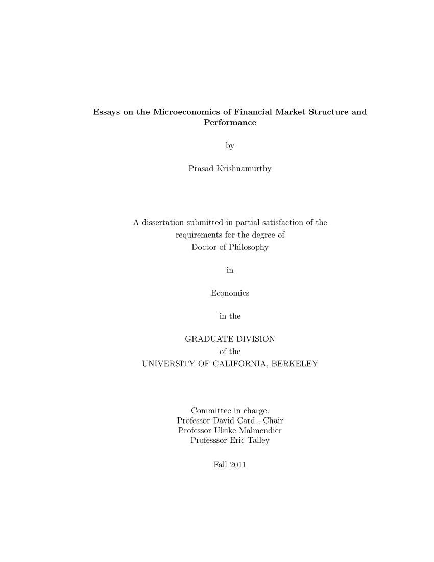 Essays on the Microeconomics of Financial Market Structure and Performance