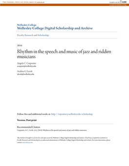 Rhythm in the Speech and Music of Jazz and Riddim Musicians Angela C