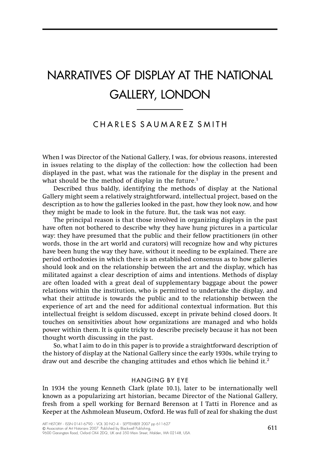 Narratives of Display at the National Gallery, London