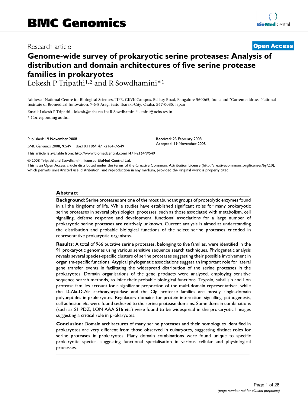 Genome-Wide Survey of Prokaryotic Serine Proteases: Analysis Of