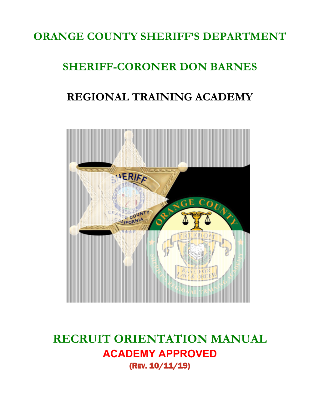 Recruit Orientation Manual Academy Approved (Rev