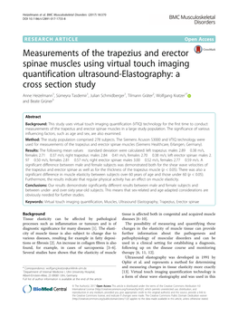Measurements of the Trapezius and Erector Spinae Muscles Using Virtual Touch Imaging Quantification Ultrasound-Elastography